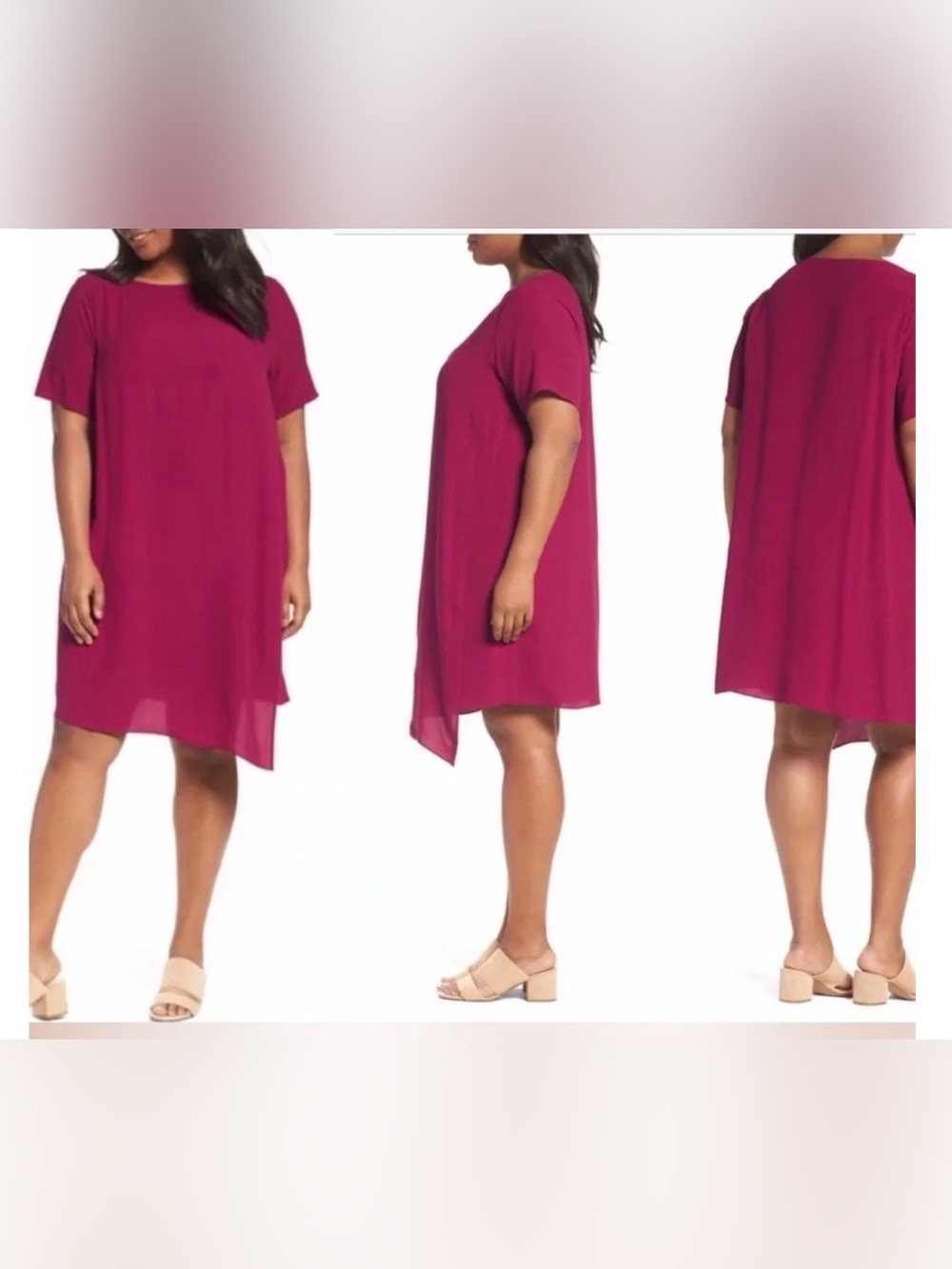 NWT petite EILEEN FISHER Magenta Silk Georgette Crepe Asymmetrical mini Dress
